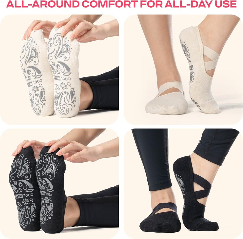 CoolMate Store Pilates Socks with Grips for Women, Yoga Socks, Crew Non Slip Women for Barre, Pilates Gifts - Image 5